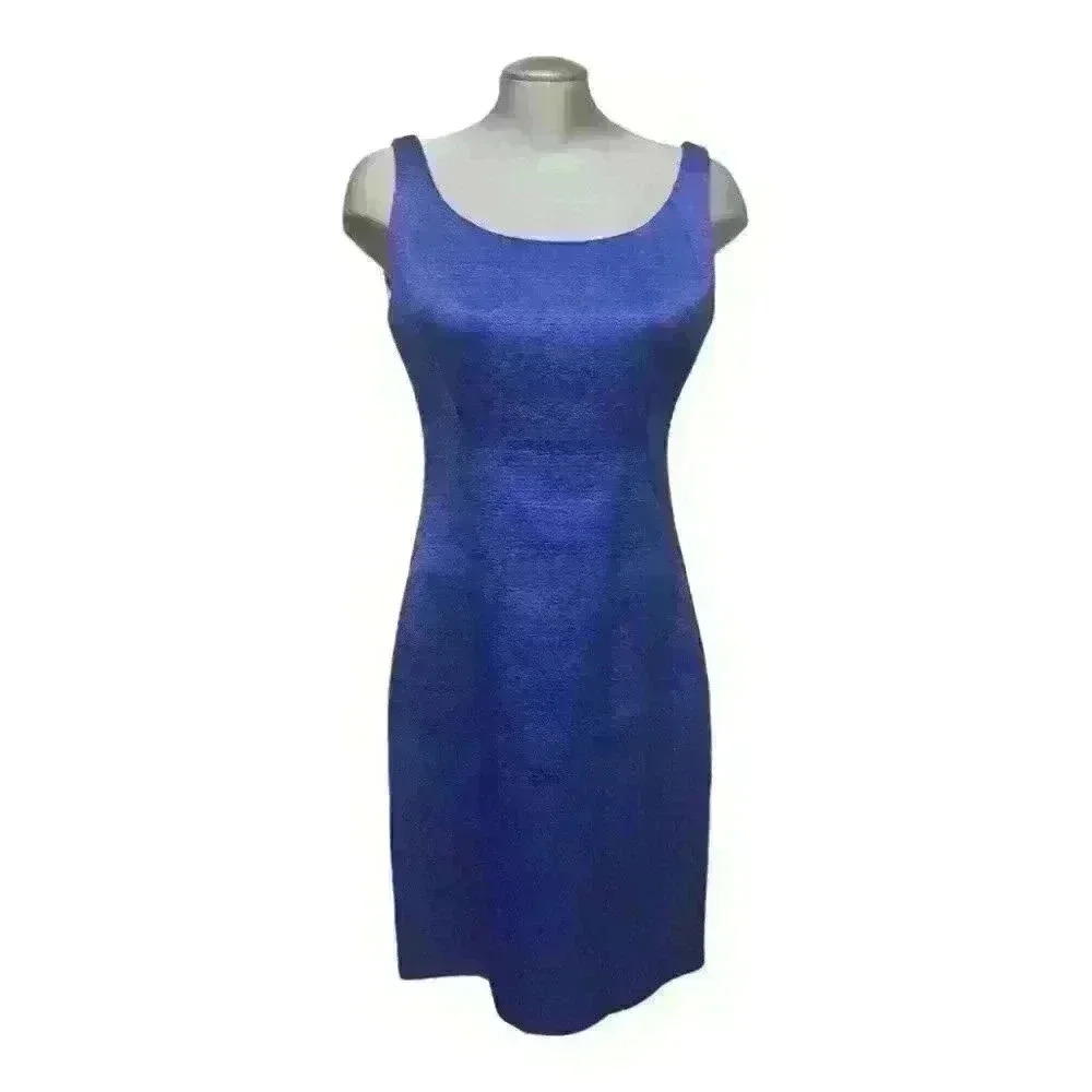 T Tahari Sheath Dress Sleeveless Knee Length Zip Back Career Blue